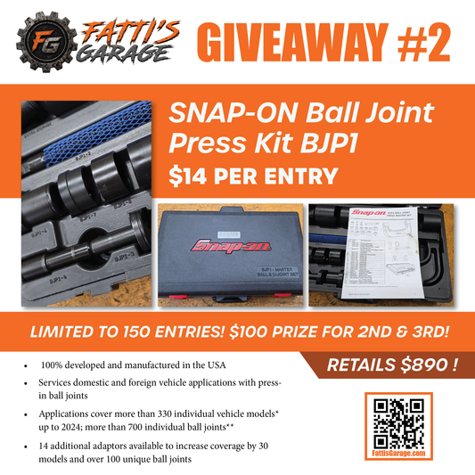 Snap-ON Ball Joint Press BJP1 Giveaway w/ 2nd and 3rd place prizes