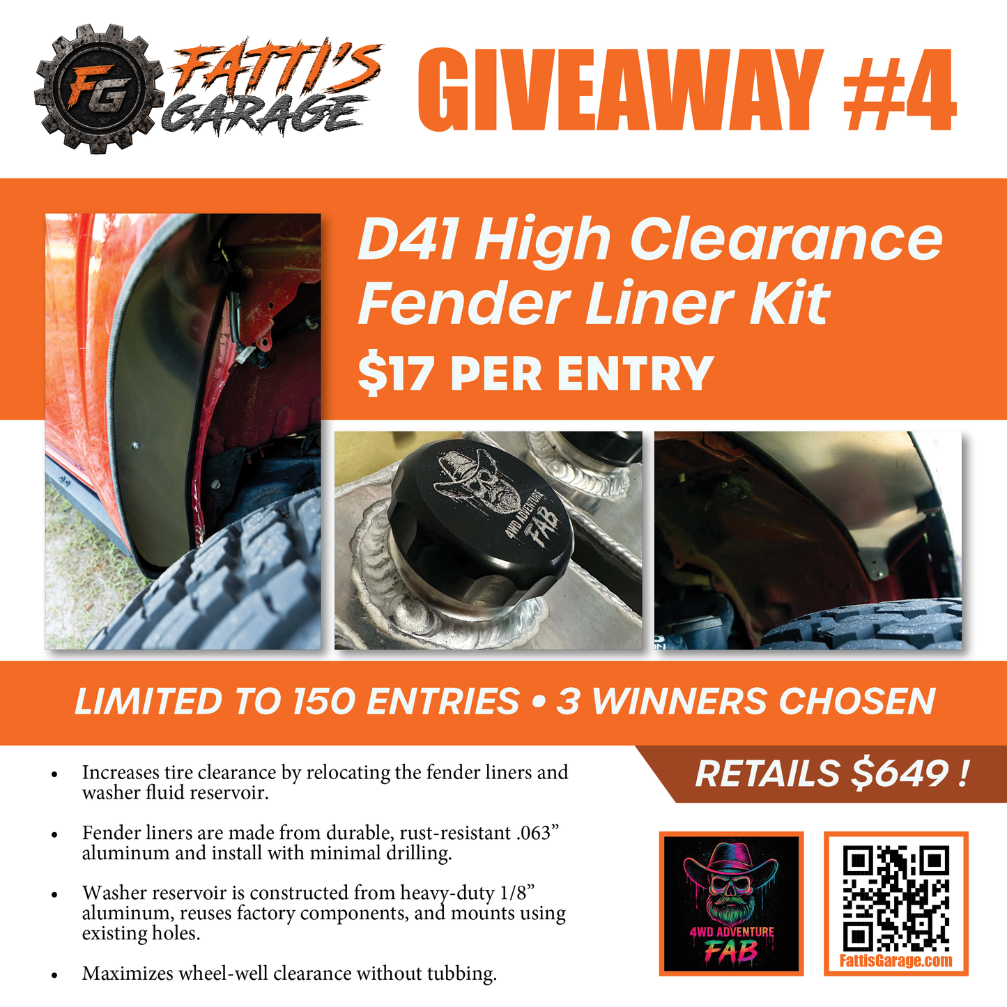 4WD Adventure FAB - D41 High Clearance Fender Liner Kit